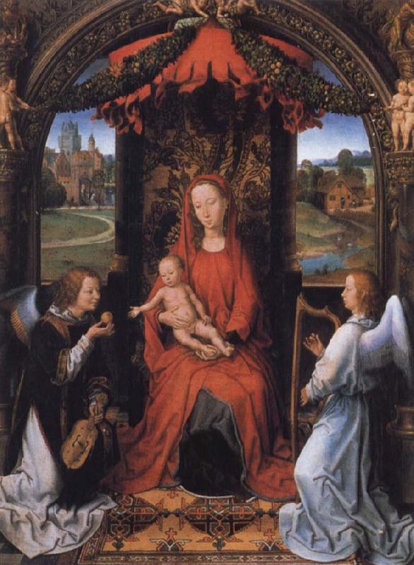 Hans Memling Madonna Enthroned with Child and Two Angels Sweden oil painting art